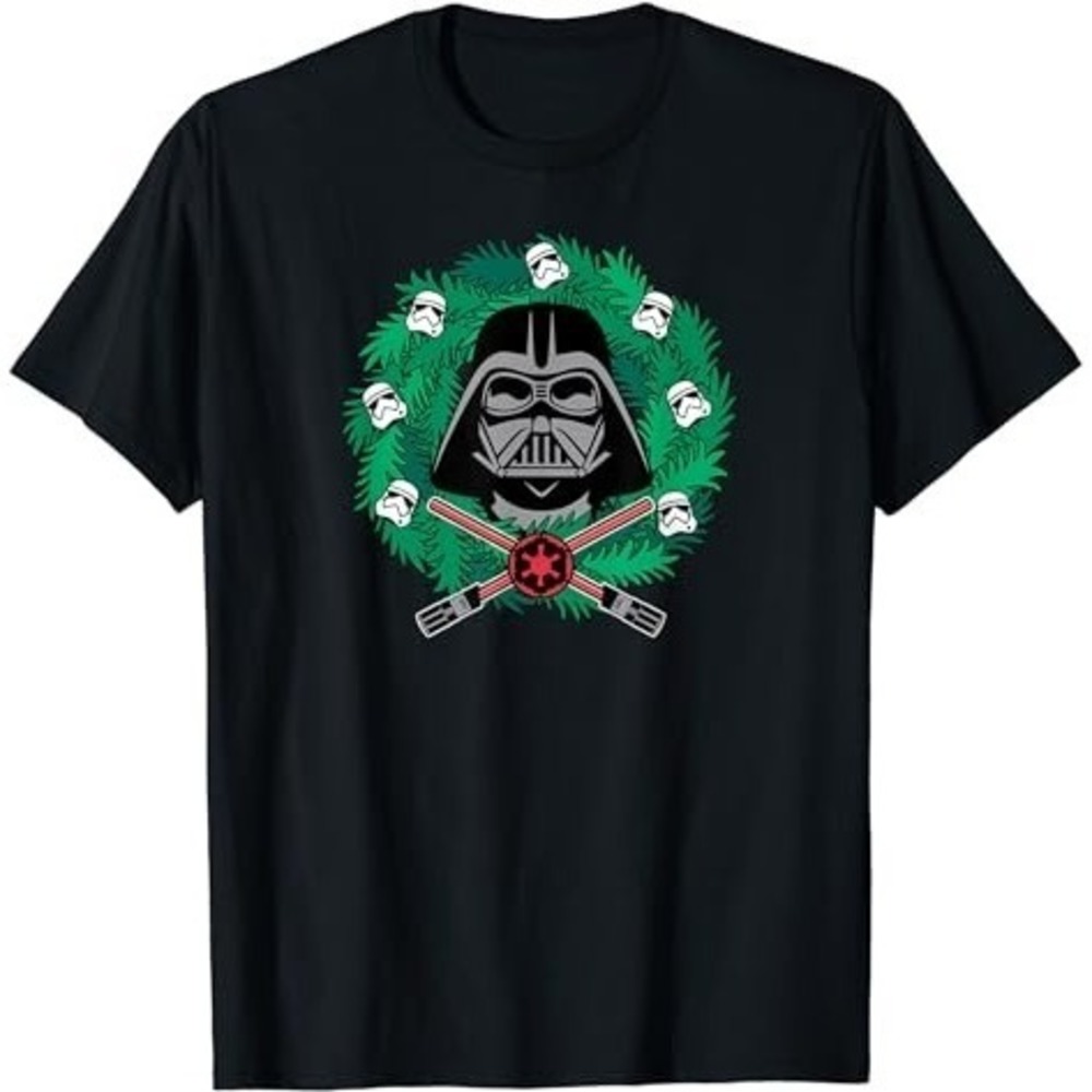 Star Wars Darth Vader Helmet Holiday Christmas Wreath T-Shirt - Picture 1 of 4